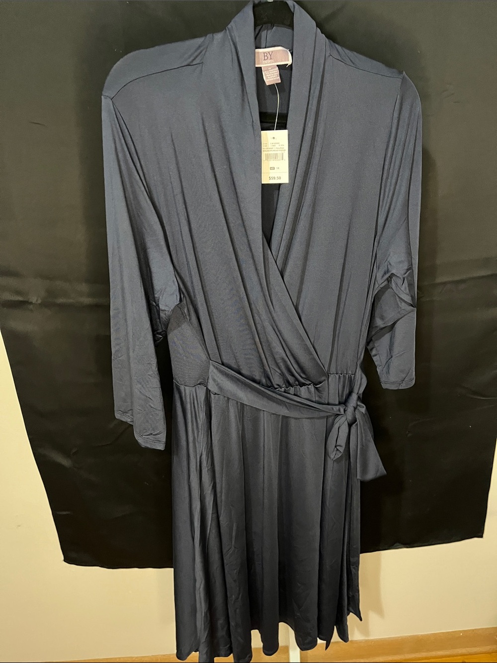 NY Collection Navy Wrap Dress with Self-Tie Waist